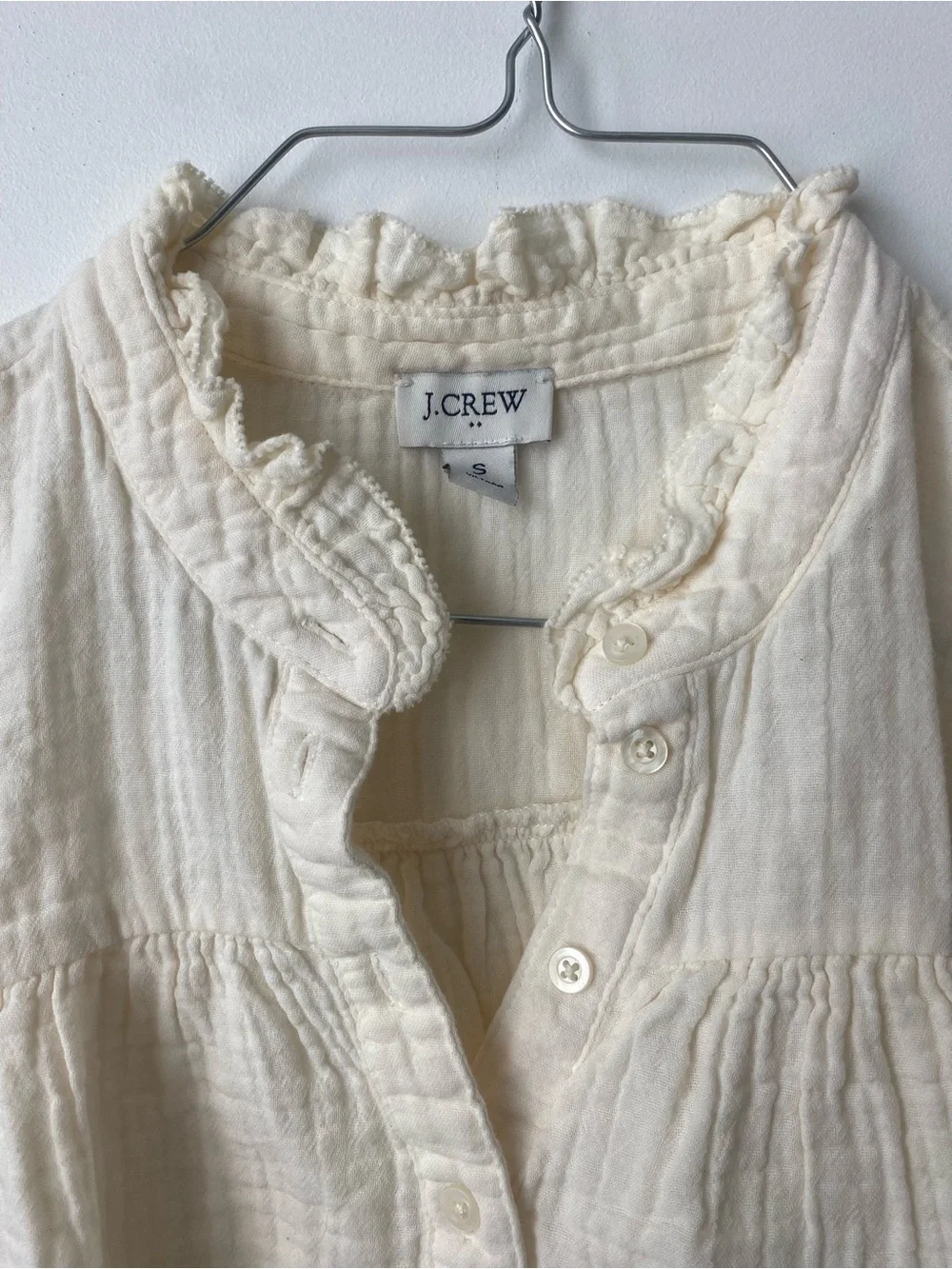 J. Crew Cream Ruffled Cotton Gauze Sleeveless Top - Picture 2 of 3